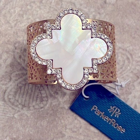 Brand New Parker Rose Mother of Pearl Gold Tone Adjustable Cuff Bracelet - Picture 2 of 16